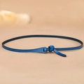 Minimalist slim blue leather belt for women with a stylish knot closure design - Blue
