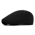 Casquette plate noire à texture gaufrée pour hommes et femmes, béret d'hiver en laine tricotée - Réglable / Noir