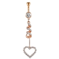 Rose gold navel ring featuring a spiral design and zircon encrusted heart pendant - Rose Gold Heart