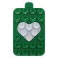 Detail of green silicone suction pad with white heart pattern and 25 vacuum cups - Green + White