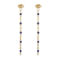 Bohemian style titanium steel long drop earrings in gold with dark blue seed beads - Gold Blue Bead Style (KE109155-Z)
