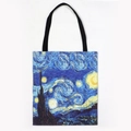 Detailed close-up of The Starry Night oil painting print on a canvas tote bag - The Starry Night