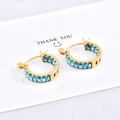 French style 18K gold plated stainless steel hoops with emerald cut blue zircon stones - Gold Plated Blue Zirconia
