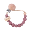 Baby pacifier clip with dusty pink silicone beads and natural wooden ring accessory - Dark Mauve