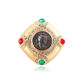 Vintage gold brooch with coin relief and red-green gemstones in Byzantine style - Vintage Coin Relief Pendant (RW10人像)