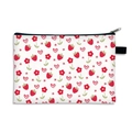 Pink strawberry and heart print makeup bag with durable zipper for daily storage - White Strawberry Flower Heart (02)