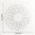 Detail shot of a 12cm white sunflower suncatcher window sticker with scale measurements - RPS113: White Flower Hollow