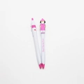 Dettaglio delle penne da infermiera con topper animato e scritta Best Nurse Ever su bianco - Design Infermiera/Set da 2 / Rosa