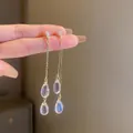 Elegant gold tassel earrings with zircon studs and crystal teardrop pendants - Waterdrop Tassel Style (Gold)
