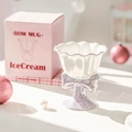 Elegant white and lavender ceramic bow ice cream mug with a stylish pink gift box - 180ML / Purple
