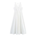 White bohemian backless maxi dress with crochet lace V-neckline and tiered hemline - XS