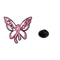 Pink ribbon butterfly enamel pin with Pink Power text and black rubber clutch - Pink Power Butterfly Style (C2661-3)
