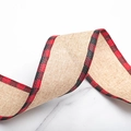 Nastro rustico di iuta con bordo a quadri rossi e neri per fiocchi natalizi festivi - Larghezza 6,3 cm * Lunghezza 9 m / Doppio Bordo Quadri Rosso e Nero