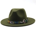 Olive green fedora hat with a colorful snakeskin pattern band and gold buckle detail - L(58-60cm) / Army Green