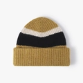 Winter wool knitted beanie with striped color-block in mustard yellow and off-white - Adjustable / Ginger Yellow