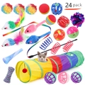 Lot de 24 jouets pour chats avec tunnel arc-en-ciel et assortiment de souris à plumes - Lot No. 55