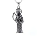 Collana con ciondolo tristo mietitore gotico in metallo ossidato stile motociclista - Pendente Mietitore Argento Vintage (D0702)