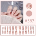 Pink translucent cherry blossom press-on nails in long coffin shape with gold accents - Pink Sakura Gold Wire (A567)