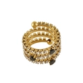 Anello a spirale dorato multistrato con strass brillanti e pietre nere a goccia - Aperto Regolabile / Anello con Zircone Nero