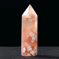 Polished Cherry Blossom Agate hexagonal crystal tower with white floral inclusions - Cherry Blossom Agate / Single Point 7-8cm