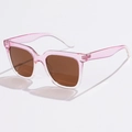 Detail of pink transparent square sunglasses with premium brown lenses and glossy finish - Gradient Pink Tea