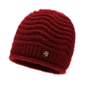 Deep red knit beanie with cat ears and sparkling silver thread featuring a clover accent - One Size / Dark Red