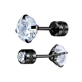 Boucles d'oreilles barbell noires avec zircone ronde et fermoir à vis en acier inox - 2mm / 1 Pièce / Zircon Blanc Noir