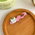Pink wavy hair clip with cute 3D cat wearing a green hat, 6.2cm length for girls - 8# Rose Pink Cat Clip