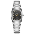 Zilveren roestvrijstalen horloge met zwarte tonneau-wijzerplaat, kalender en diamantaccent - Zwarte Wijzerplaat Damesmodel (D-229) / Zilver