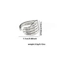 Detail showing palm shape silver ring dimensions 1.7cm width and 3.5g weight specs - TYR0390 / Silver Palm Styling