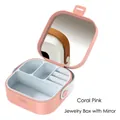 Portable coral pink jewelry organizer with mirror for earrings and rings storage - Jewelry Box with Mirror (TPE) / Coral Pink