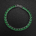Elegant silver tennis bracelet with round cut dark green zircon stones on black leather - 4mm-16cm / Green Zirconia