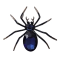 Vintage spider brooch with dark blue faceted gemstone and blue crystals in dark grey metal - Blue Black Large Spider (XZ25039)