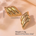 Textured wave-shaped golden stainless steel stud earrings in beach vacation style - Corrugated Pleat Oval (FYD6095)