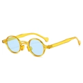 Retro round double bridge sunglasses with transparent yellow frame and blue lenses - Light Yellow Frame Blue Lens
