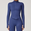 Veste de yoga bleu marine à fermeture éclair avec passe-pouces et taille côtelée - Violet Marbré