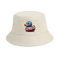 Cream cotton bucket hat featuring a duck graphic with American flag pattern design - M (56-58cm) / Beige