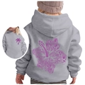 Grey kids hoodie featuring purple hibiscus sunset print and starfish ocean graphics - Tops / 100cm / Light Gray