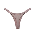 Low waist ice silk thong in dusty pink satin with silver striped waistband for women - S / Pink