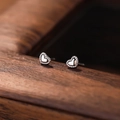 Minimalist S999 sterling silver heart-shaped stud earrings with a polished silver finish - 990 Silver / White Gold