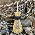 Detail of wicca mini broom car charm with turtle and star metal charms and grey stone - Turtle and Star with Amethyst