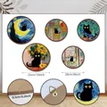 Bohemian round wooden wall art size chart featuring 10 inch and 8 inch diameters - Art Masterpiece Cat (Style D 5 Pcs/Set)