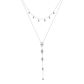 Collier double couche argenté avec pendentifs gouttes d'eau et pierres en zircon brillant - Pendentif poire en Y à double couche / Doré
