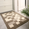 Zerbino d'ingresso con motivo geometrico a mosaico marrone e beige, antiscivolo - 50x80cm / Leo