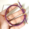 Adjustable purple braided leather bracelet with elegant gold infinity clasp for couples - Purple