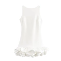 Detail of the layered ruffle hem and smooth satin finish on the white sleeveless dress - XS / White