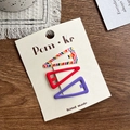 Trois barrettes triangulaires dopamine en arc-en-ciel, rouge et violet sur carte - Rayures + Rose Rouge + Violet