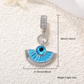 Blue enamel evil eye pendant charm in gold plated copper with size and weight dimensions - Silver Fan Pave Eye (A0813)