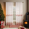 White sheer Christmas curtains with festive Santa and snowflake embroidery for home decor - 130*214cm/1 Panel / Christmas Sleigh