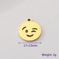 Golden winking face emoji pendant in stainless steel, 17x15mm DIY jewelry accessory - Wink Expression (KLJ7772-Z)